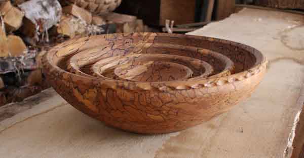 side view of spalted beech bowls